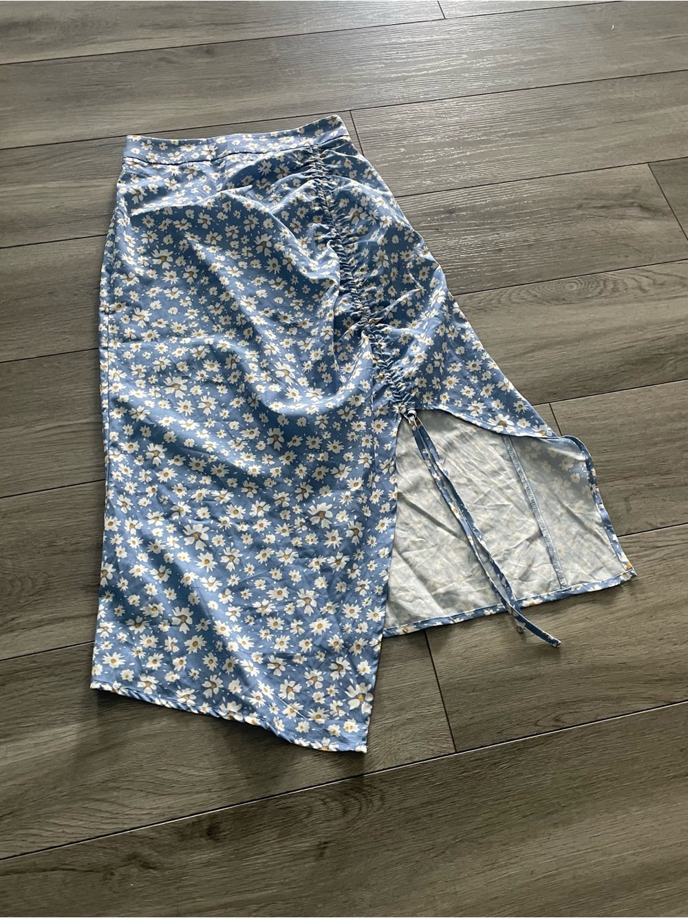 Blue Floral Slit Side Midi Skirt